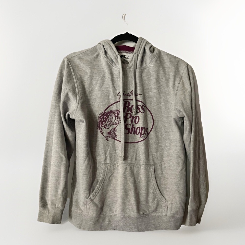 Bass Pro Shops Womens Size Small Gray Purple Jonny Morris Print‎ Pullover Hoodie